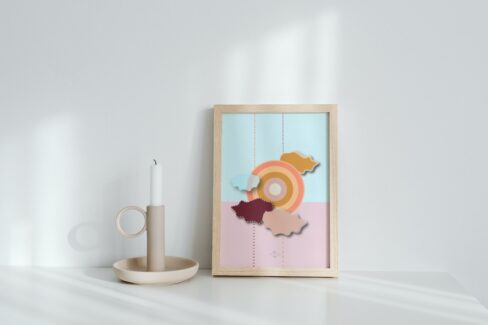 pink sun small poster in wooden frame