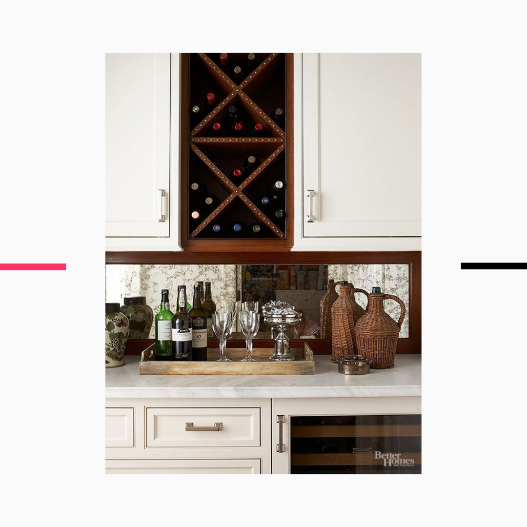 kitchen cabinets with designed wine space