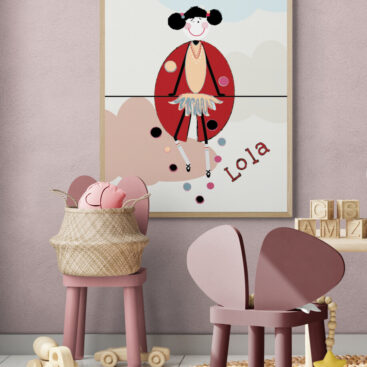 lola in the sky poster in kids-playroom-with-wooden-toys-and-furniture