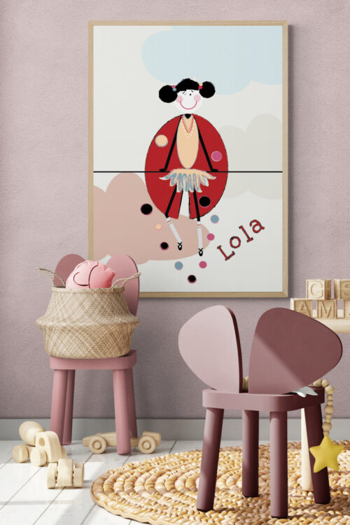 lola in the sky poster in kids-playroom-with-wooden-toys-and-furniture