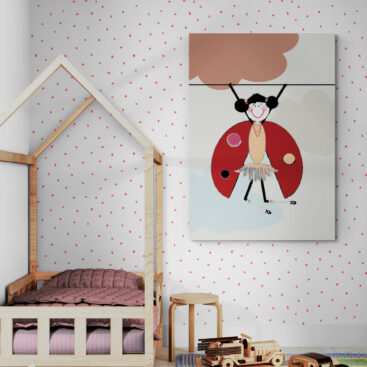 lola hanging poster in kids-bedroom-with-house-bed-frame.