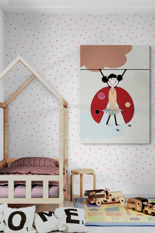 lola hanging poster in kids-bedroom-with-house-bed-frame.