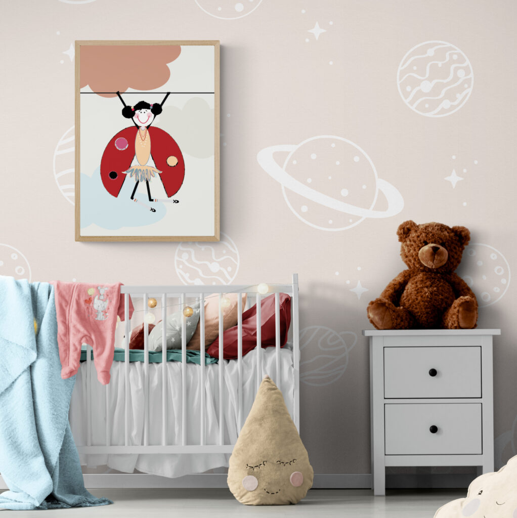 ola hanging poster in nursery-with-cots-and-soft-toys.jpg