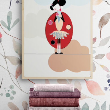 lola and ice-cream poster on stack-of-books-on-wooden-stool
