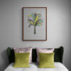 green palm tree wall art in bedroom