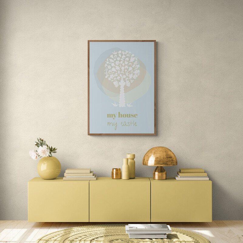 my house my castle blue tree wall art in Colorful_living_room_cabinet
