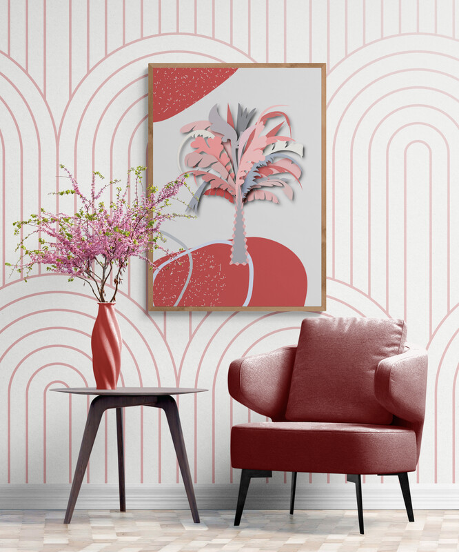 pink palm tree Modern_armchair_and_colorful_plant
