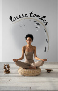 laisse tomber french wallart with young-woman-meditating-in-lotus-position-
