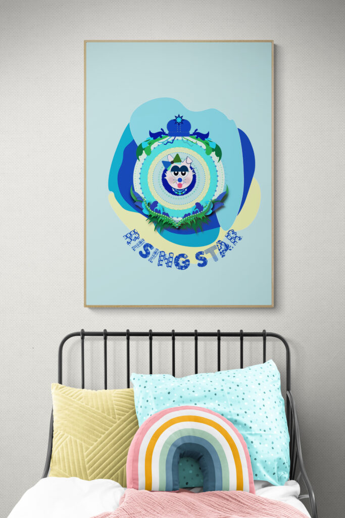 blue girl supercat in Colorful_kids_bed_with_cushions