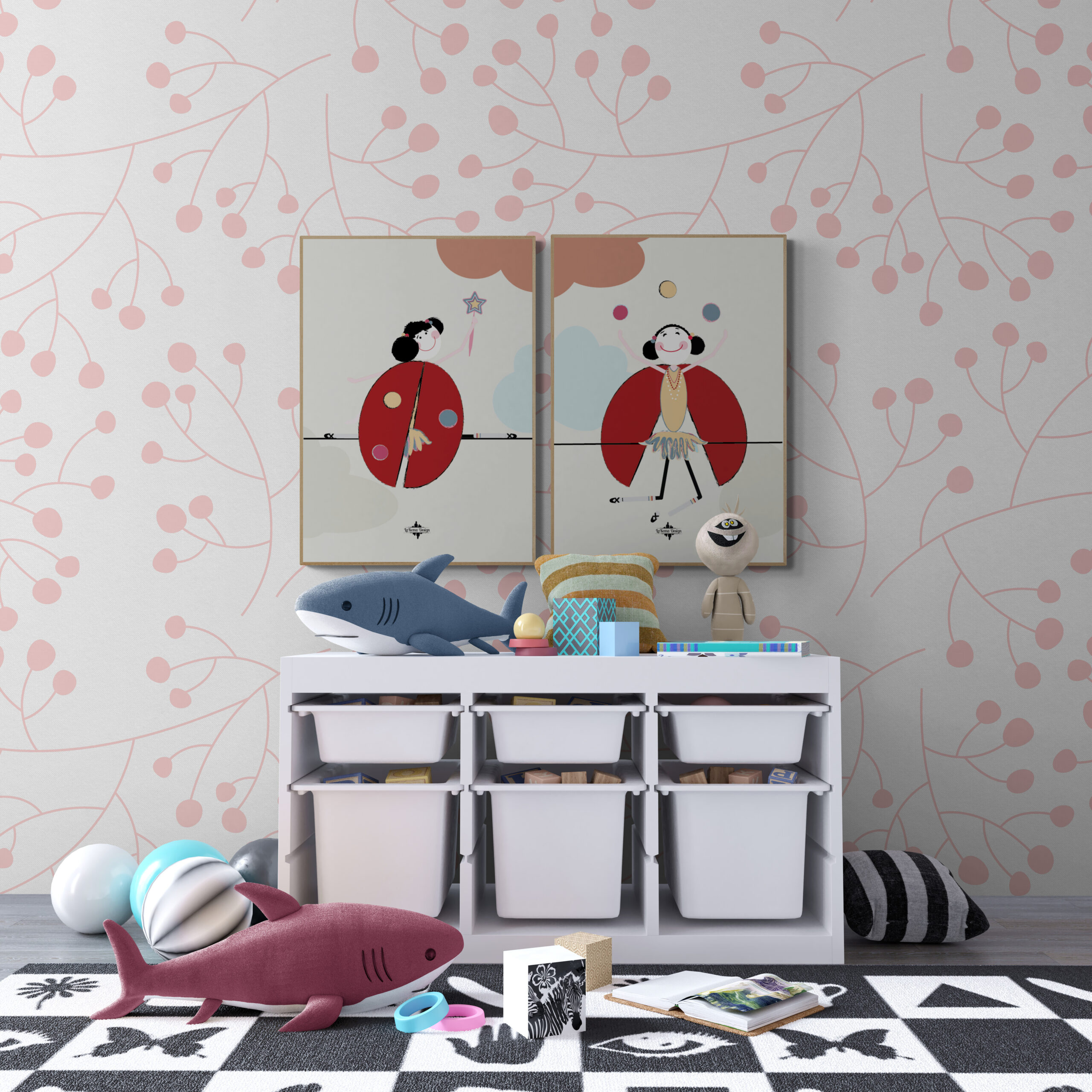 ladybird lola posters in Kids_playroom_with_storage_table