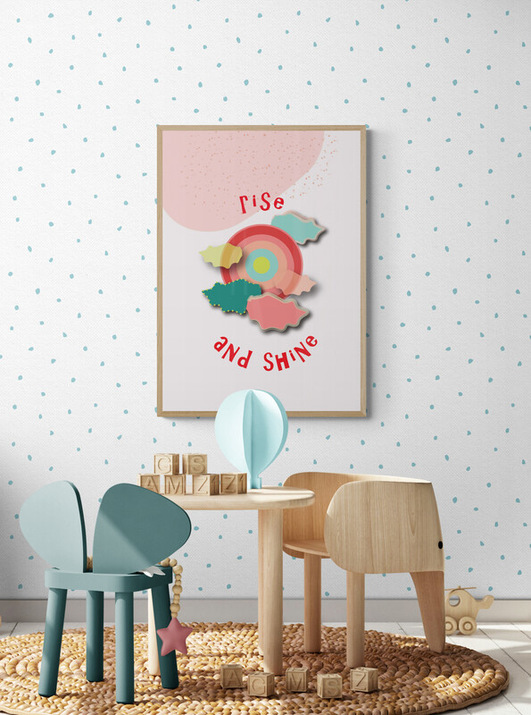 rise and shine framed poster in Kids_playroom_with_wooden_toys_and_furniture