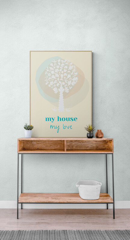 my house framed poster in Potted_plants_sitting_on_console_table