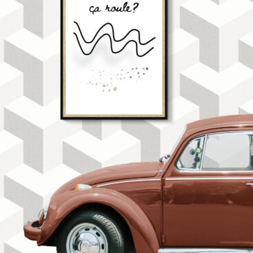 ca roule framed poster with red retro car