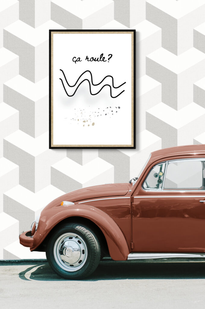 ca roule framed poster with red retro car