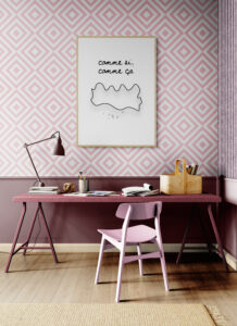 comme ci comme ca poster in artists-studio-with-a-large-work-bench