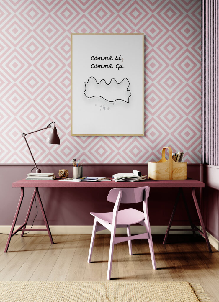 comme ci comme ca poster in artists-studio-with-a-large-work-bench
