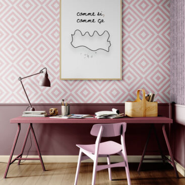 comme ci comme ca poster in artists-studio-with-a-large-work-bench