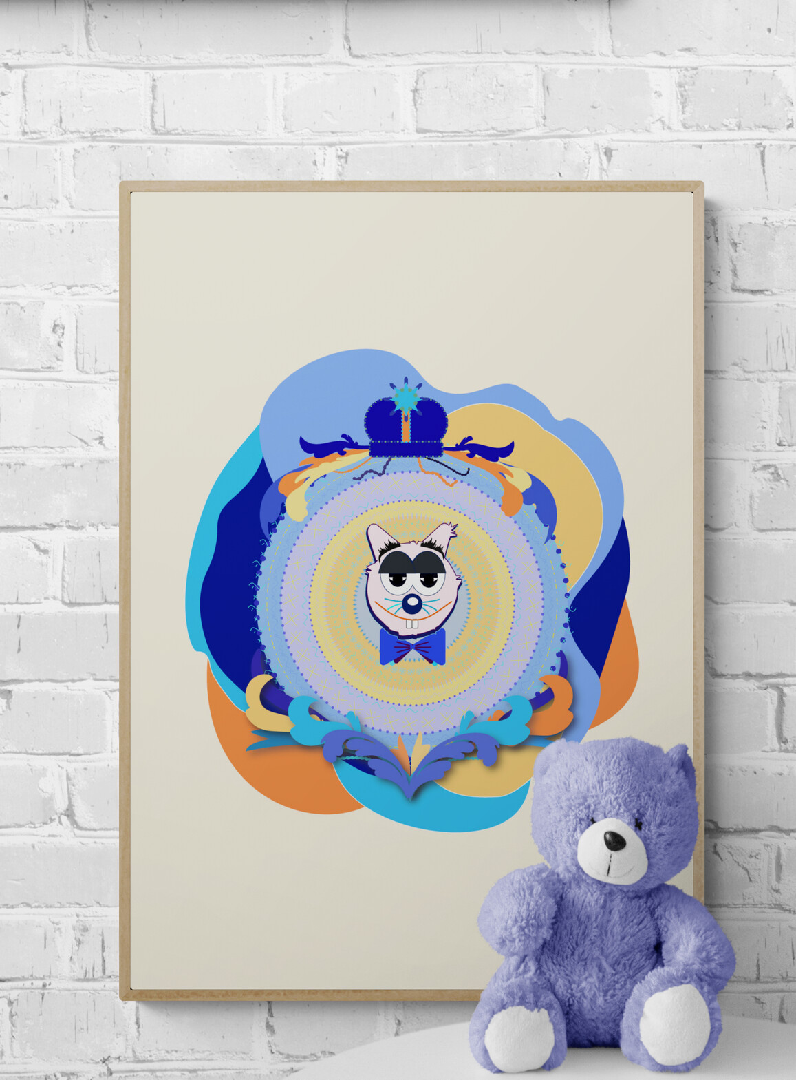 dad cat framed poster decoration with teddy