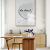 dis donc framed poster in home-office-with-a-long-wooden-cabinet