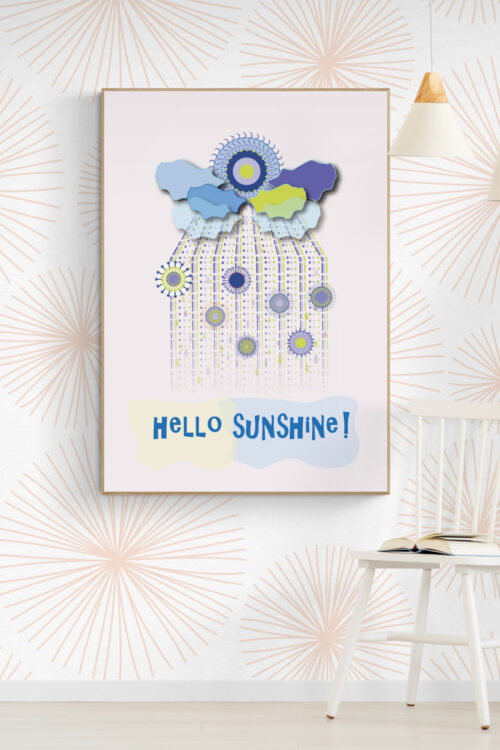 hello sunshine blue cloud framed poster