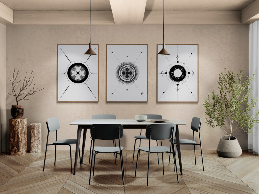 japandi-style-living-room-with-three-monochrome-posters-from-astro-collection