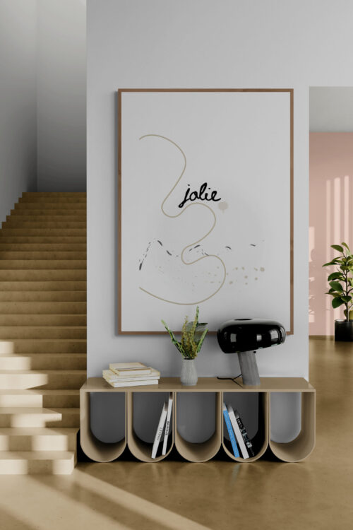 jolie framed poster in contemporary-interior-with-fancy-cabinet