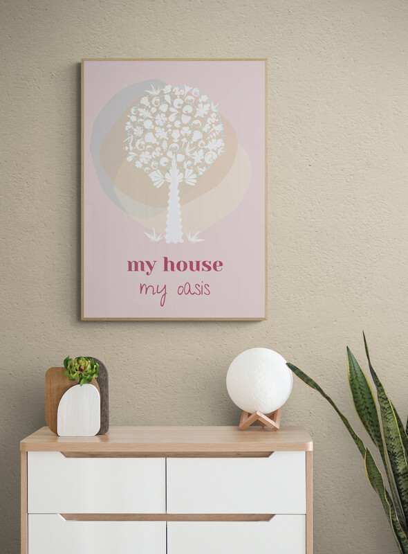 my house my oasis framed poster in the hall