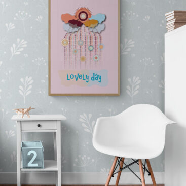 lovely day pink cloud framed poster in a kids room