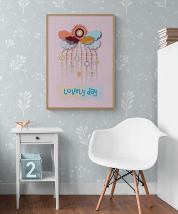 lovely day pink cloud framed poster in a kids room