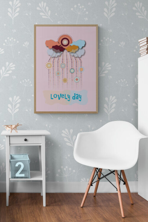lovely day pink cloud framed poster in a kids room