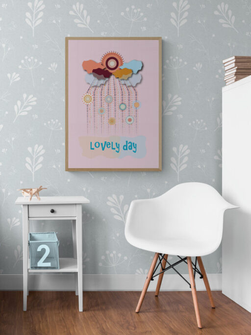lovely day pink cloud framed poster in a kids room