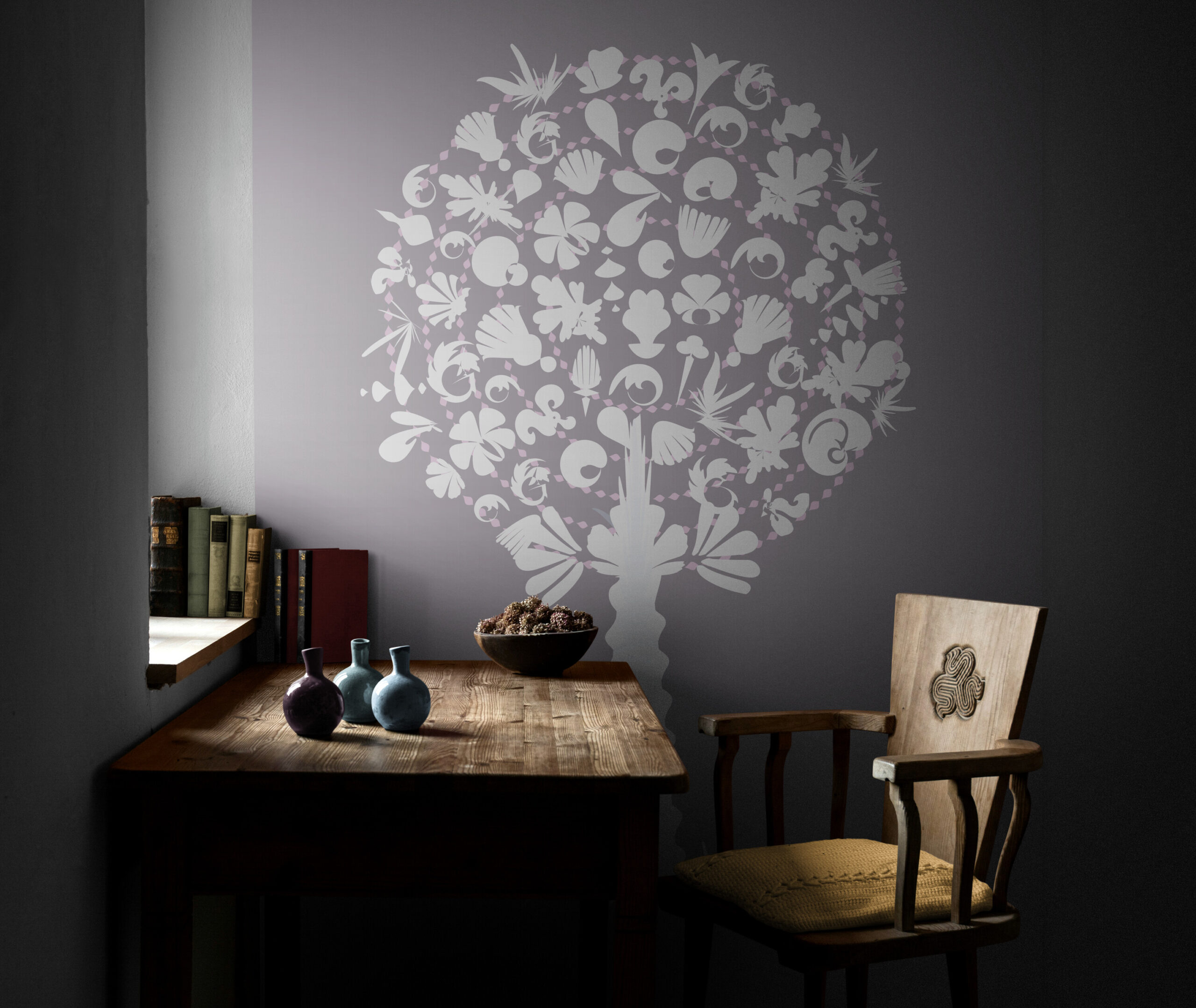 pink medley tree wallpaper decoration in a working space