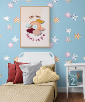 the sun shines on you pink sun poster in kids bedroom