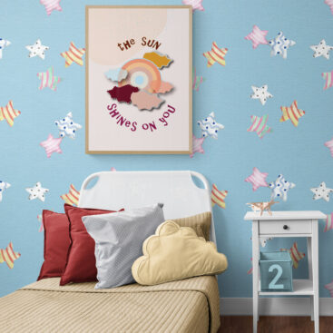 the sun shines on you pink sun poster in kids bedroom