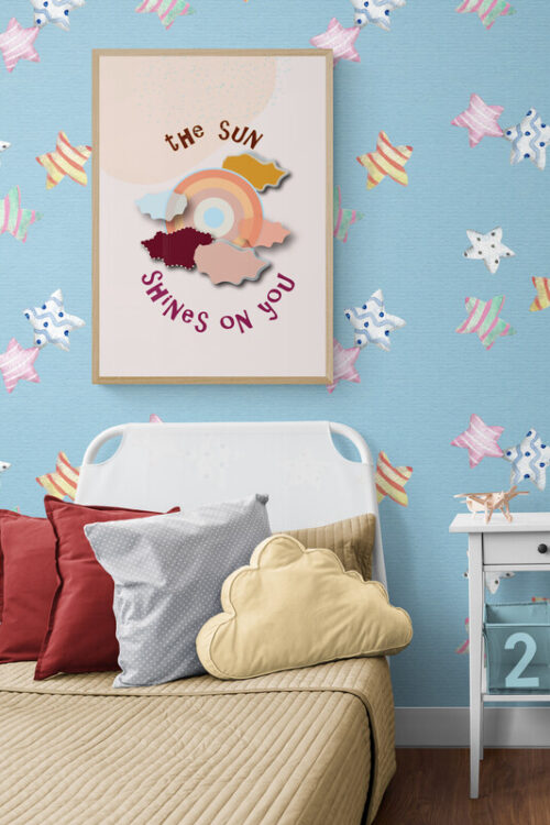 the sun shines on you pink sun poster in kids bedroom