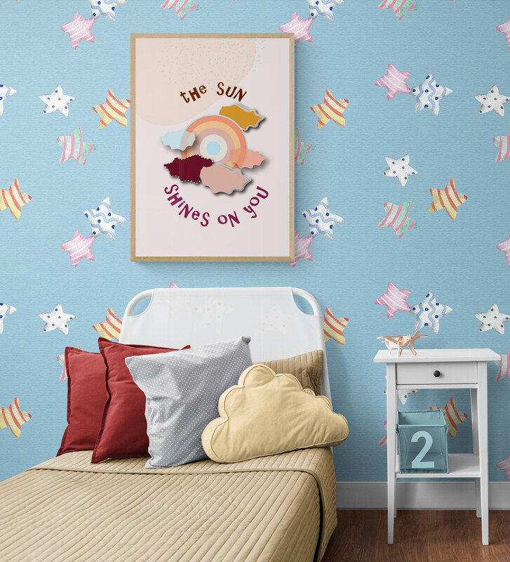 the sun shines on you pink sun poster in kids bedroom