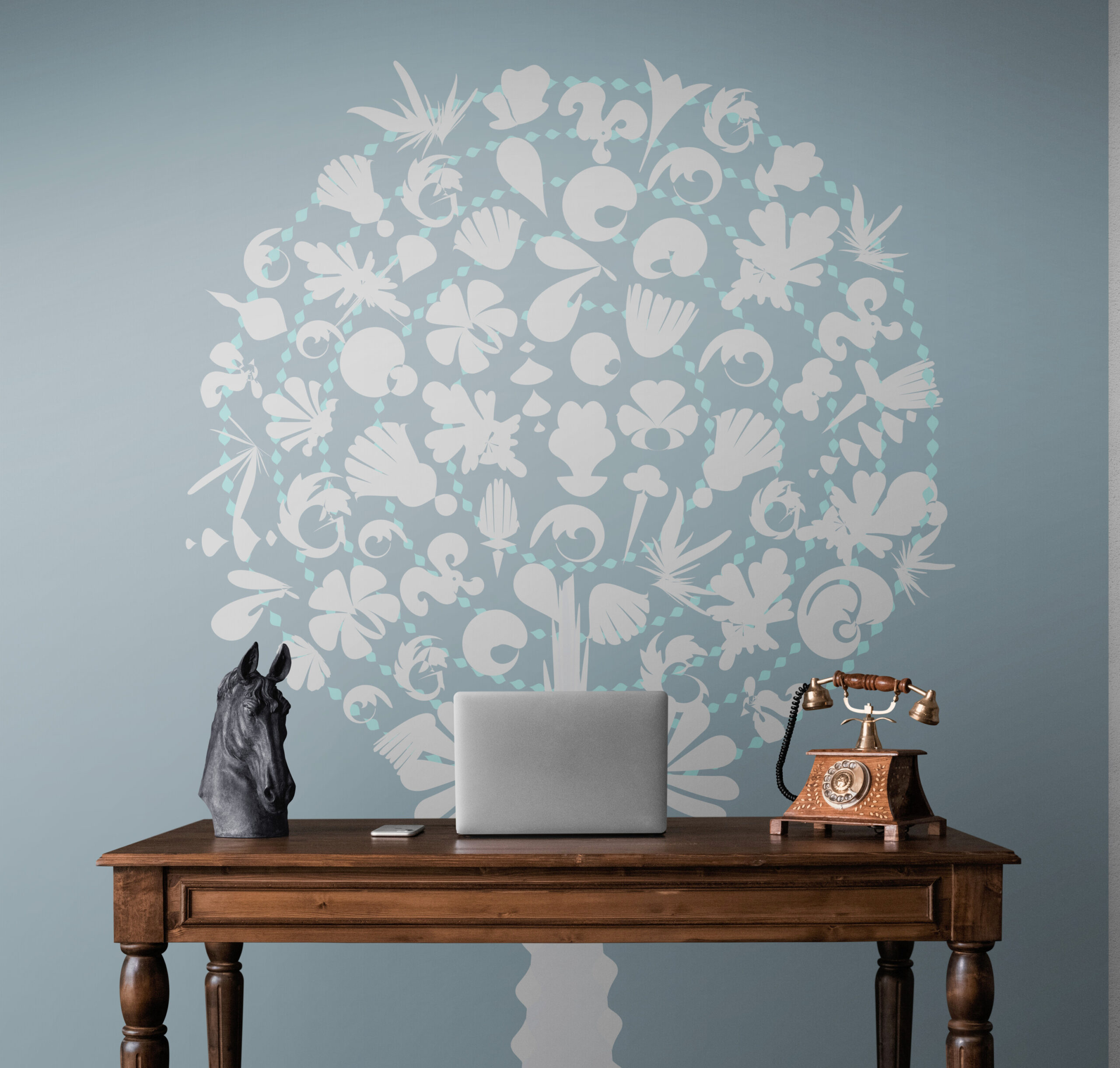 white blue medley tree wallpaper