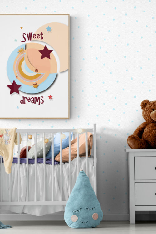 white nursery with teddy and sleep tight poster