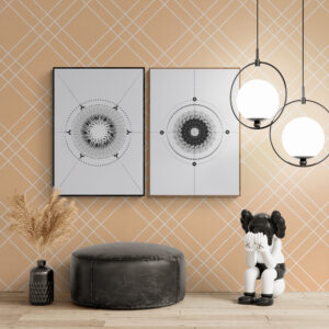 two fraed astro collection posters in contemporary living room