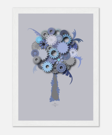 blue round tree framed poster in a white frame