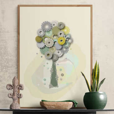 green blessing tree framed poster in a hallway decoration