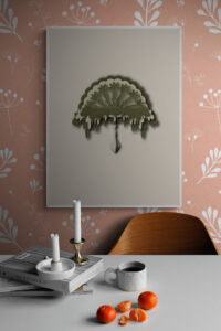 green ornamental poster over the kitchen table