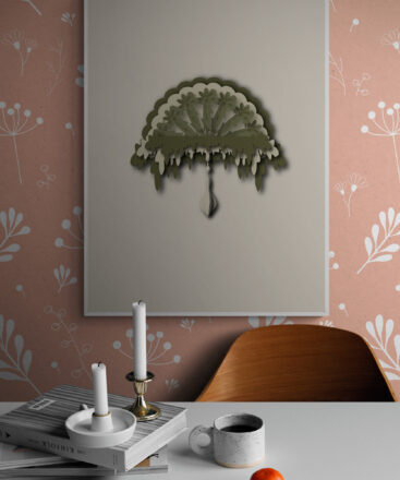 green ornamental poster over the kitchen table