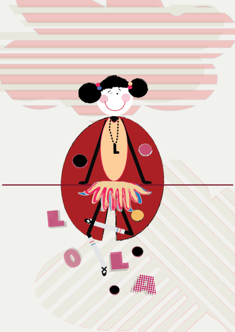 The Ladybird Lola BFF" poster: A playful ladybug named Lola in the sky