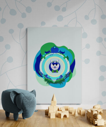 blue-superdad-cat-poster-in-kids-playroom-among-wooden-toys-and-soft-elephant-