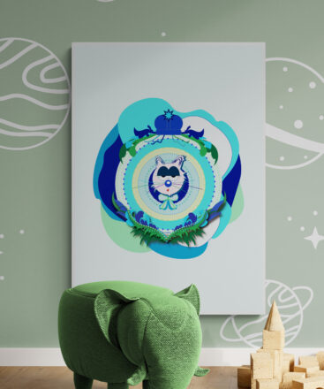 blue-supermum-cat-poster-in-green-kids-playroom