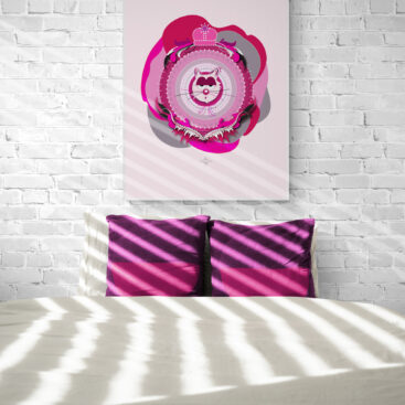Empowering moms & girls! Supermum Magenta poster. Elegant cat mom with a mischievous grin & fabulous bow. Perfect for a mom's or teen's room!