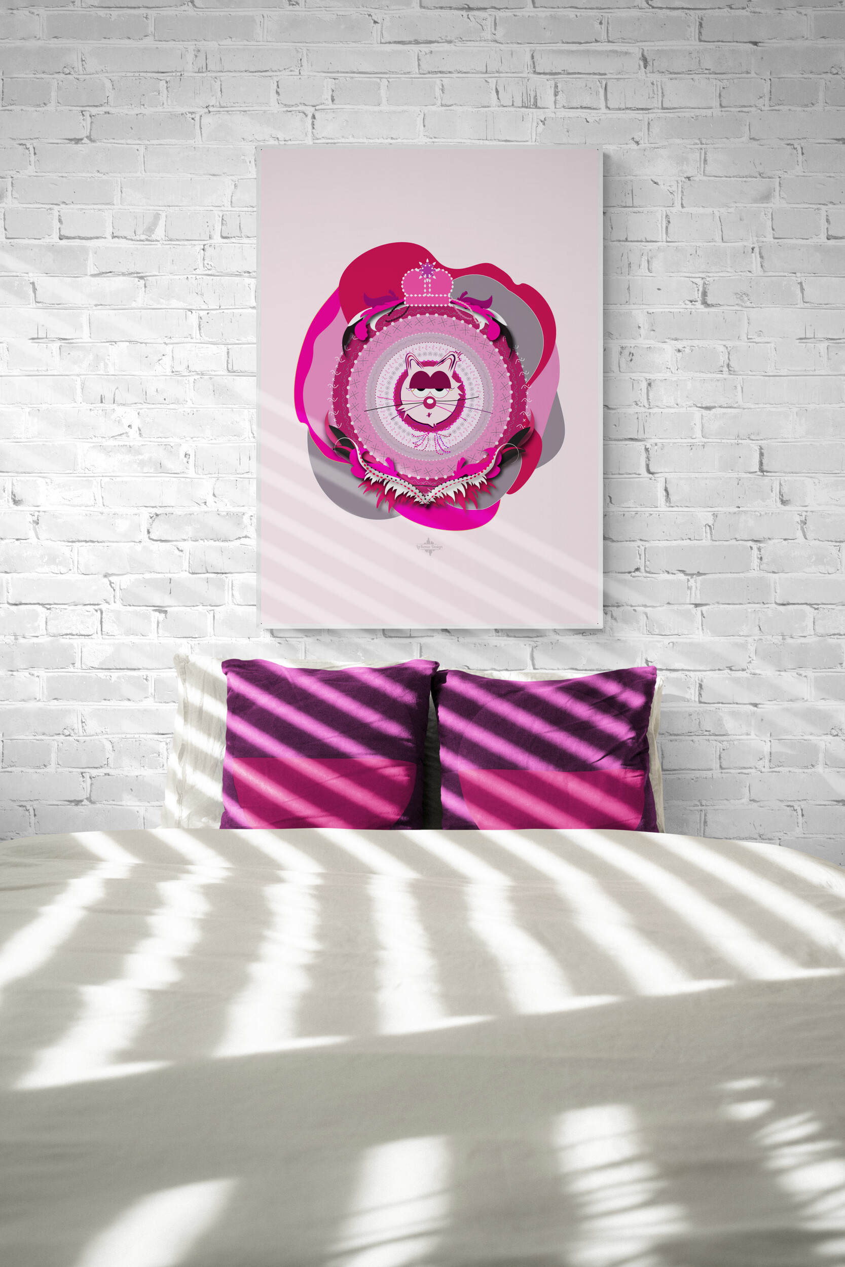 Empowering moms & girls! Supermum Magenta poster. Elegant cat mom with a mischievous grin & fabulous bow. Perfect for a mom's or teen's room!