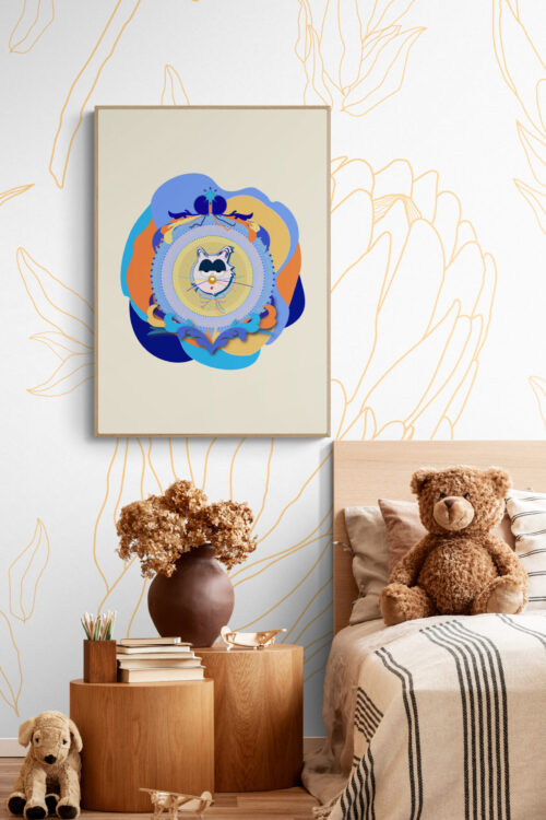 yellow-supermum-cat-in-elegant-vintage-girl-bedroom-with-brown-decor-accents