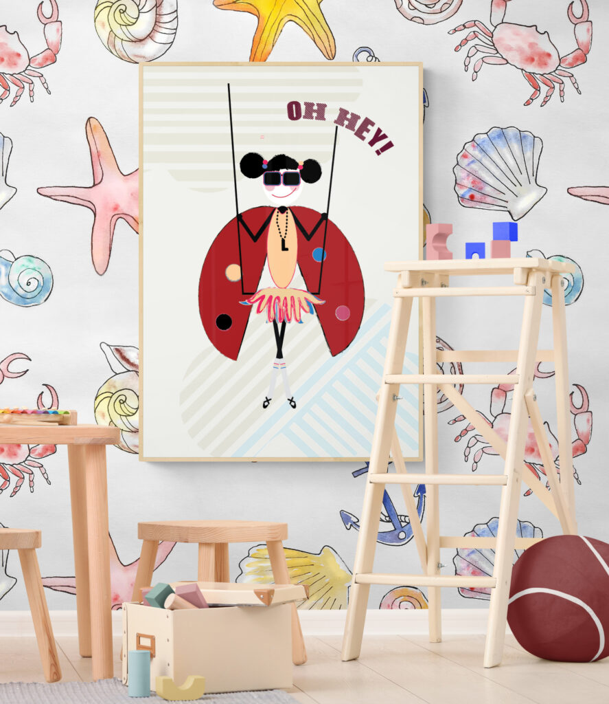 lola bff 'oh hey' framed poster in a kids playroom